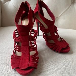 BCBGeneration Womens Suede Red Zipper Evening Heeled Sandals